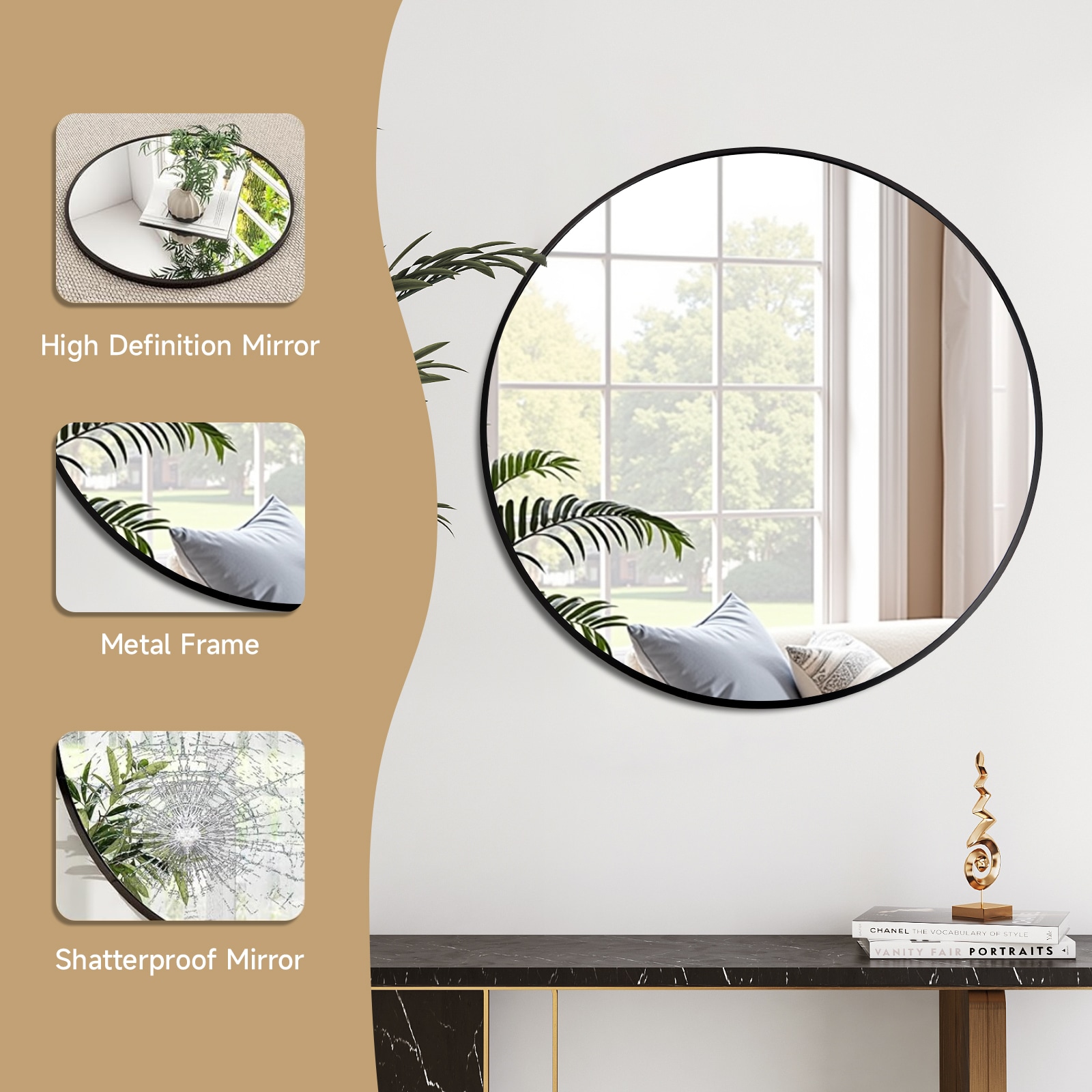 Round Mirror, Black Round Mirror 24 Inch, Circle Wall Mirror Metal Frame, Black Circle Bathroom Mirror, Circular Mirrors For Wall, Living Room, Bedroom, Vanity, Entryway, Hallway._voghion.com